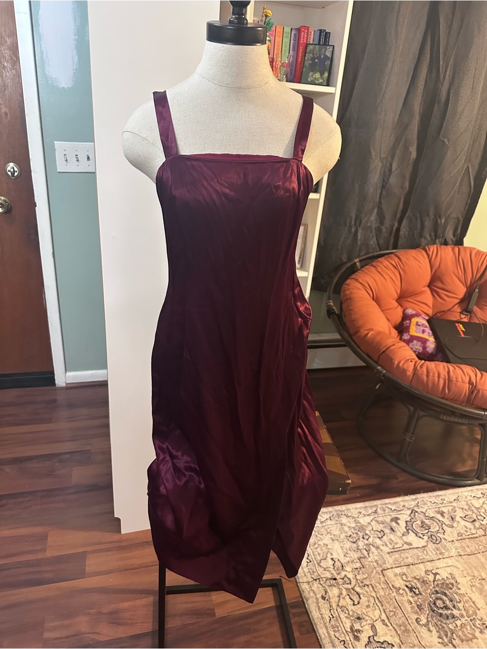 Satin Burgundy Slip Dress - Women
